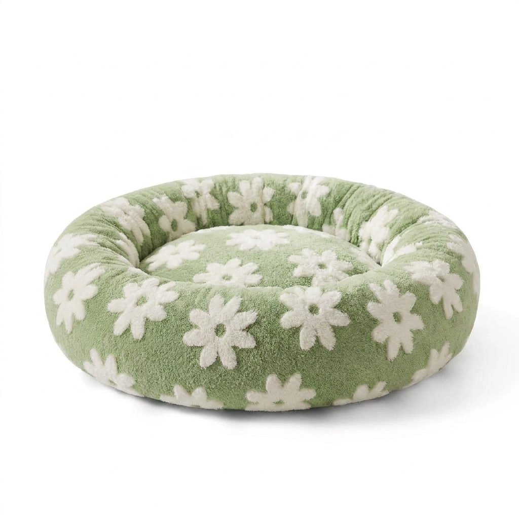 Round Plush Bolster Bed front view