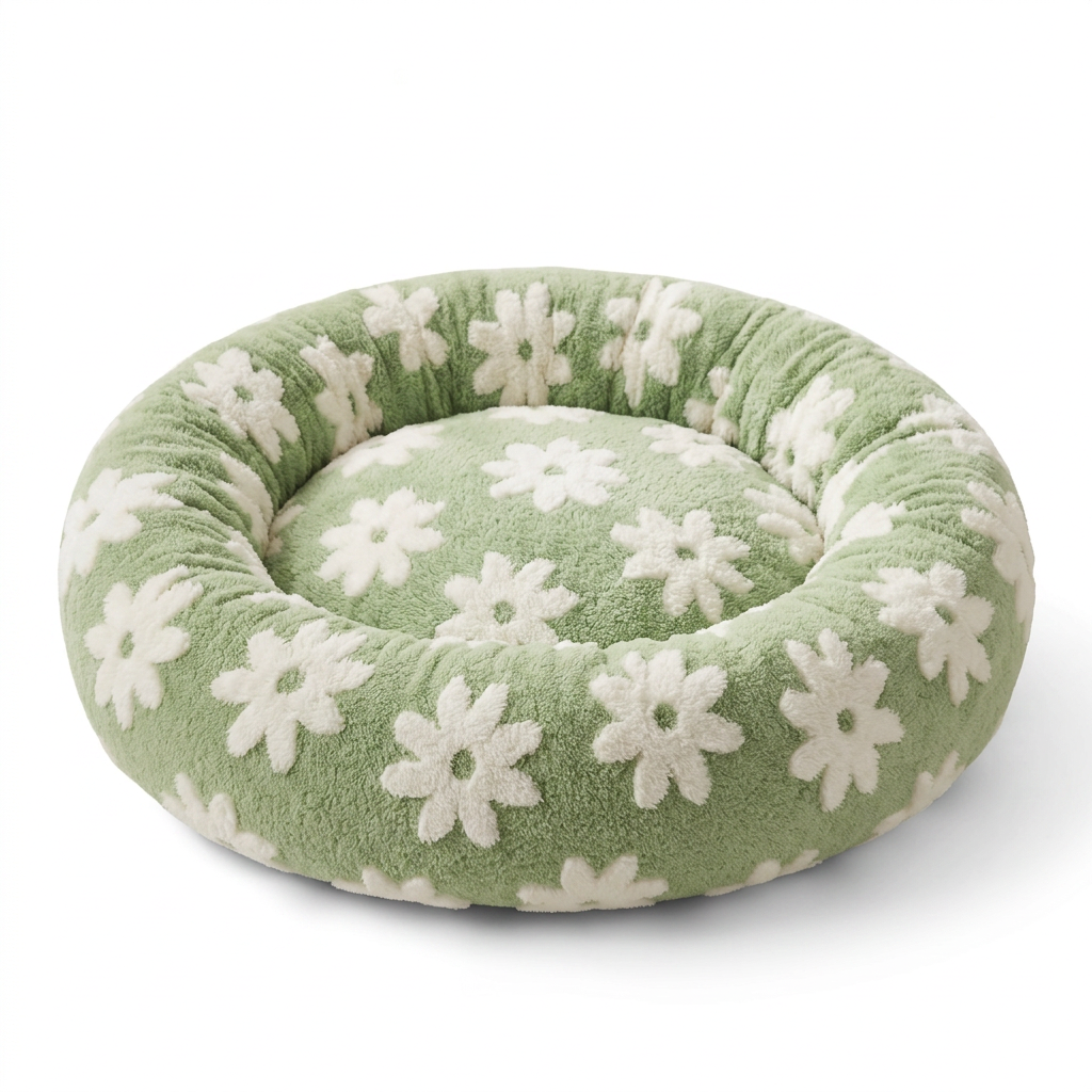 Round Plush Bolster Bed angled view