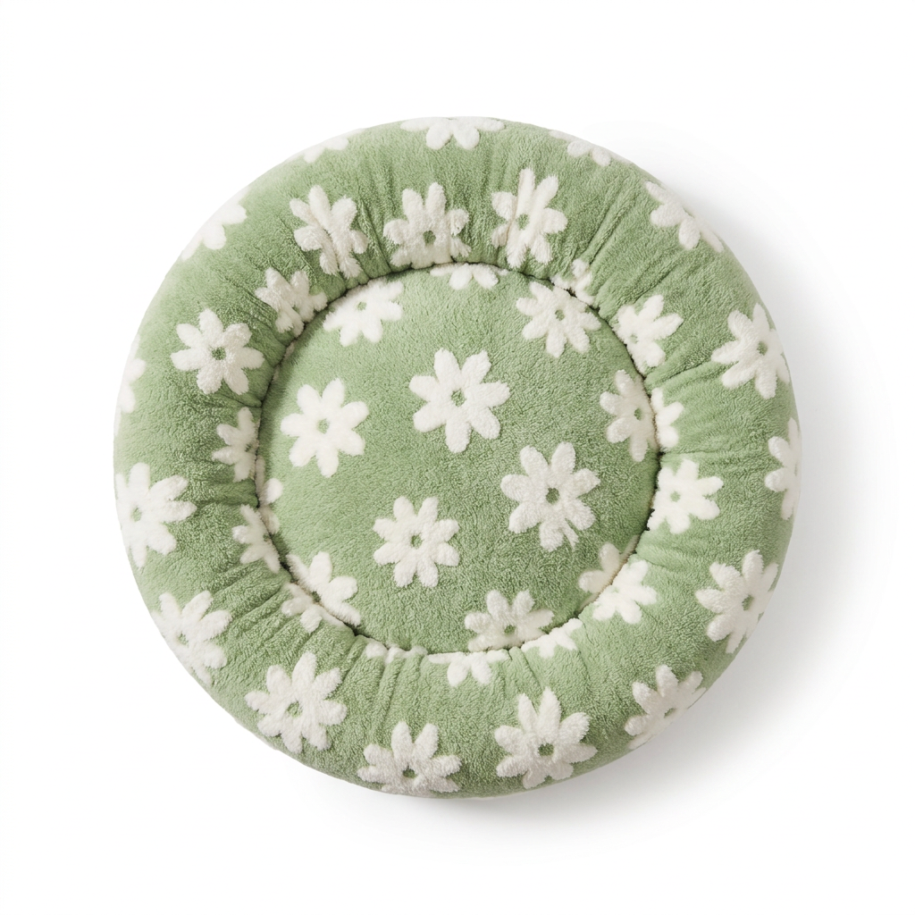 Round Plush Bolster Bed top-down view