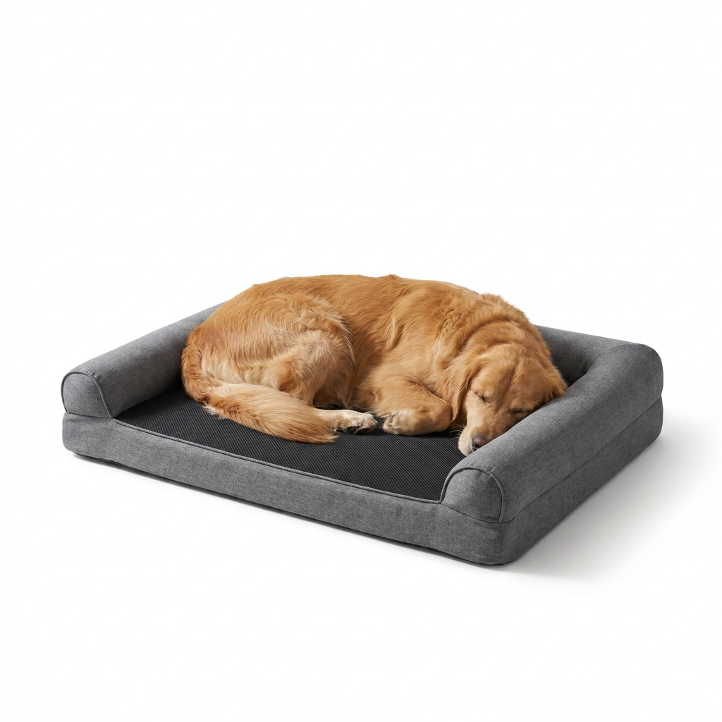 L-Shaped Bolster Sofa Dog Bed with dog