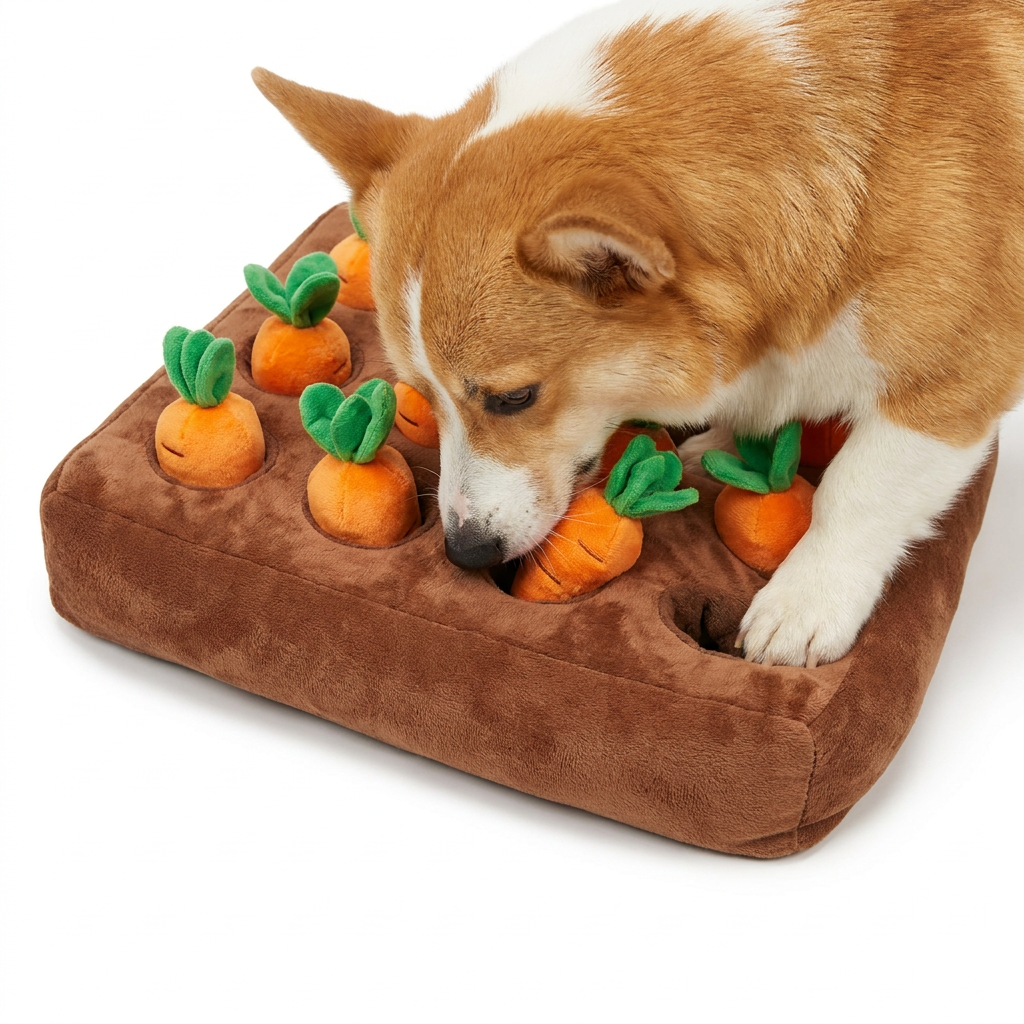 Carrot Strawberry Snuffle Mat with dog