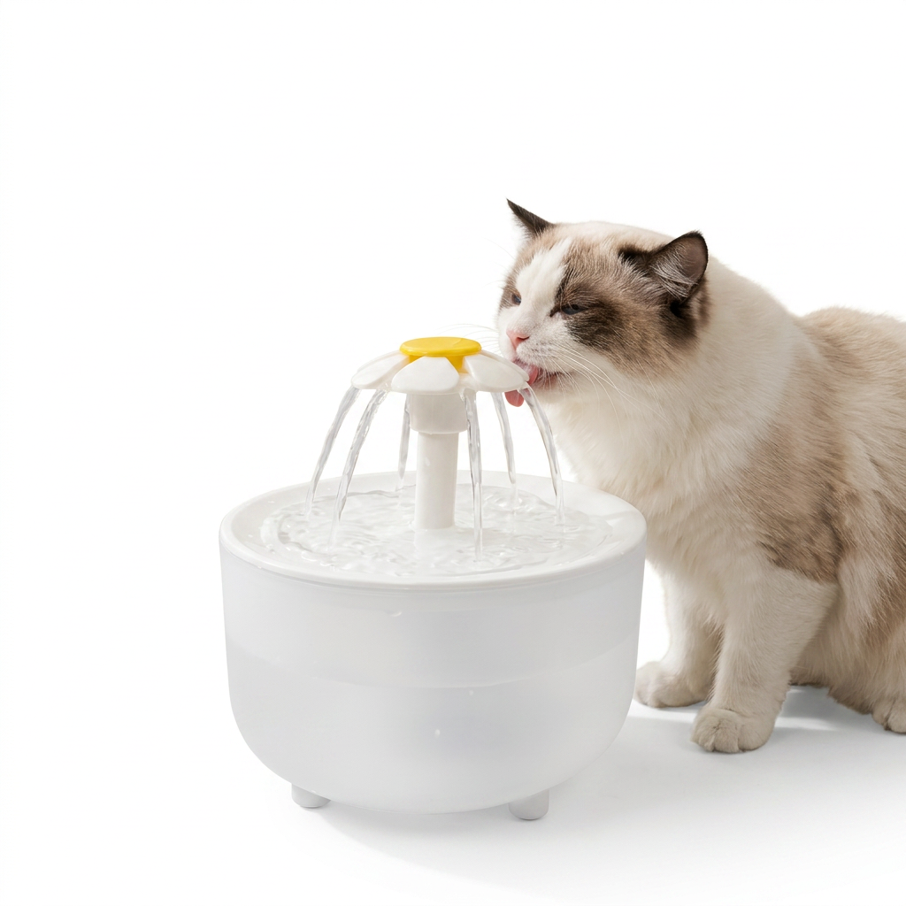 Recirculating Cat Water Fountain with cat