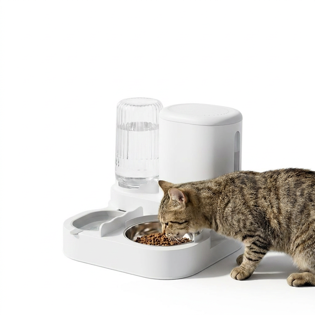 2-in-1 Food and Water Dispenser with cat