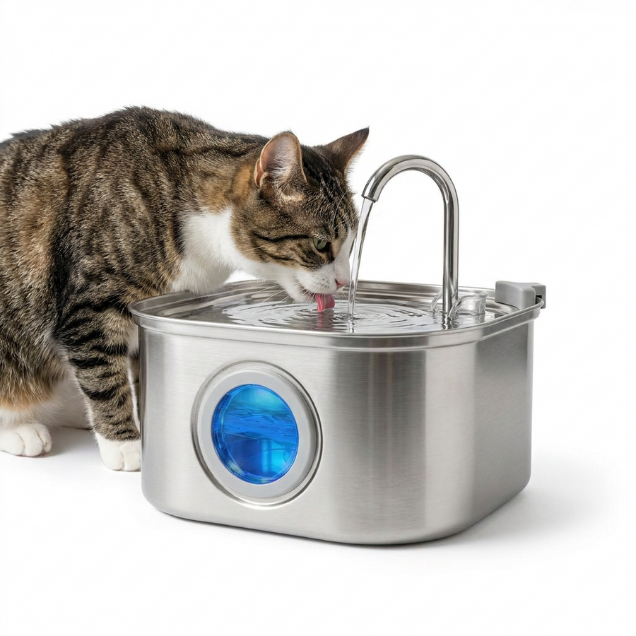 Stainless Steel Circulating Water Fountain with cat