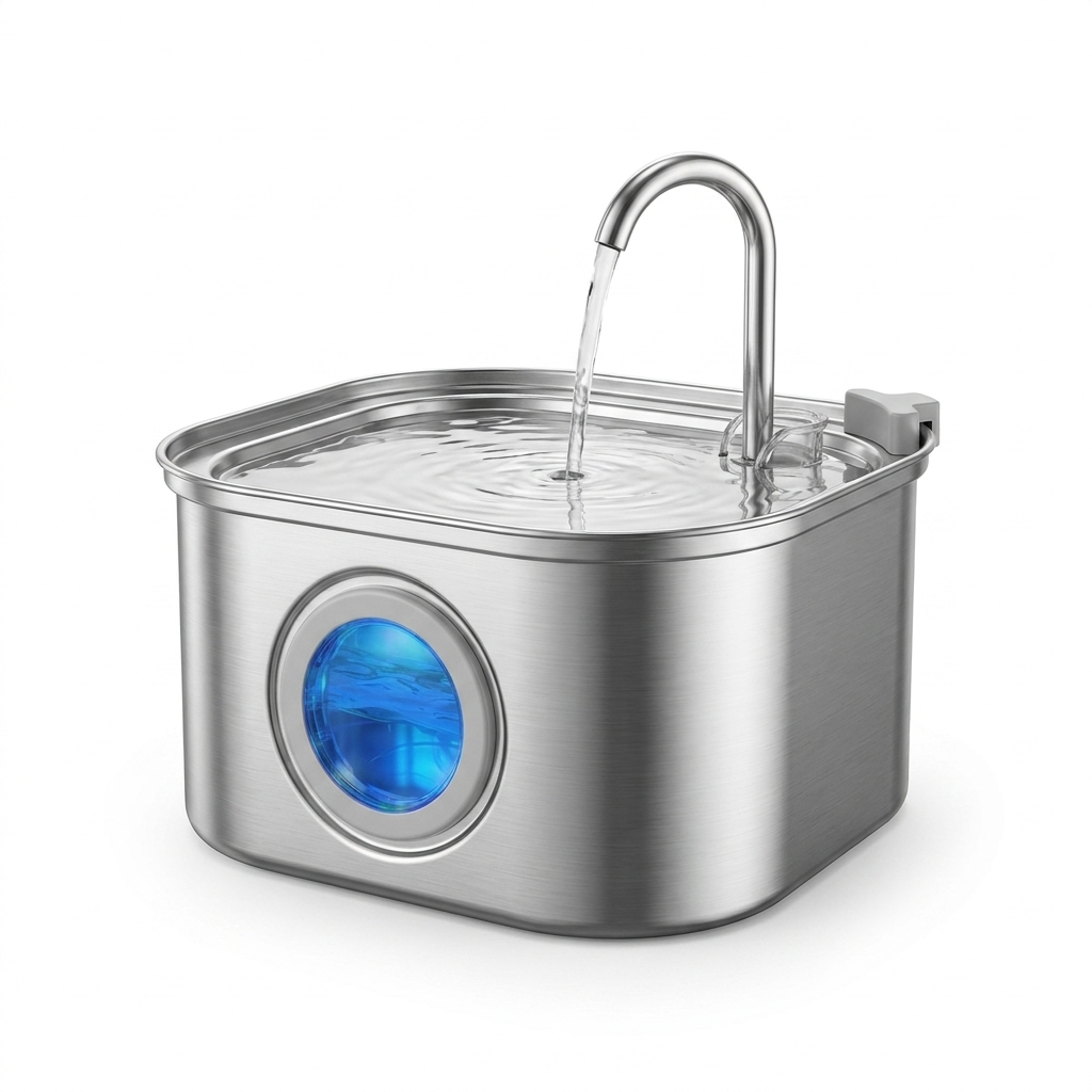 Stainless Steel Circulating Water Fountain angled view