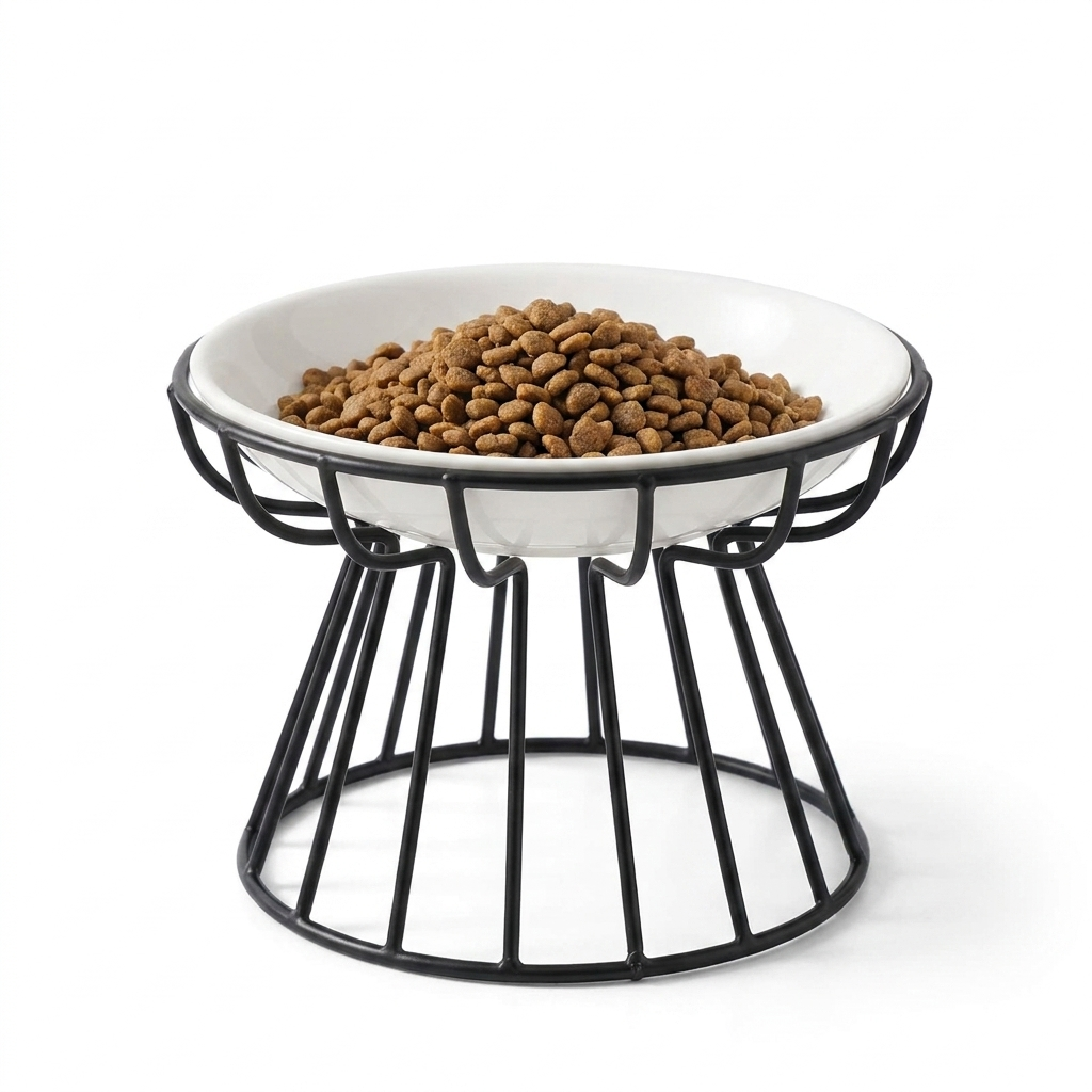 Raised Ceramic Cat Feeding Bowl angled view