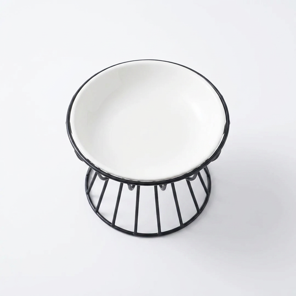 Raised Ceramic Cat Feeding Bowl top-down view