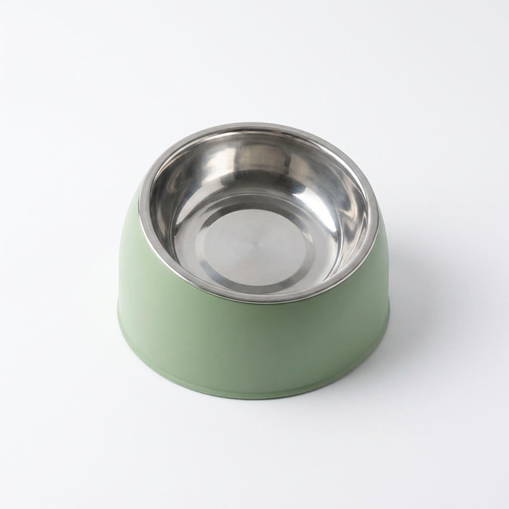 Tilted Stainless Steel Cat Bowl top-down view