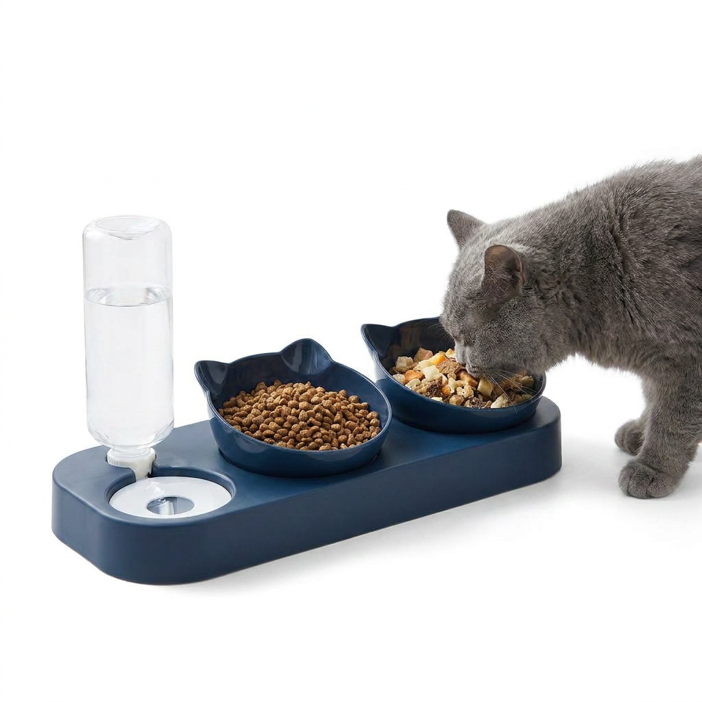 3-in-1 Tilted Cat Bowl Set with cat
