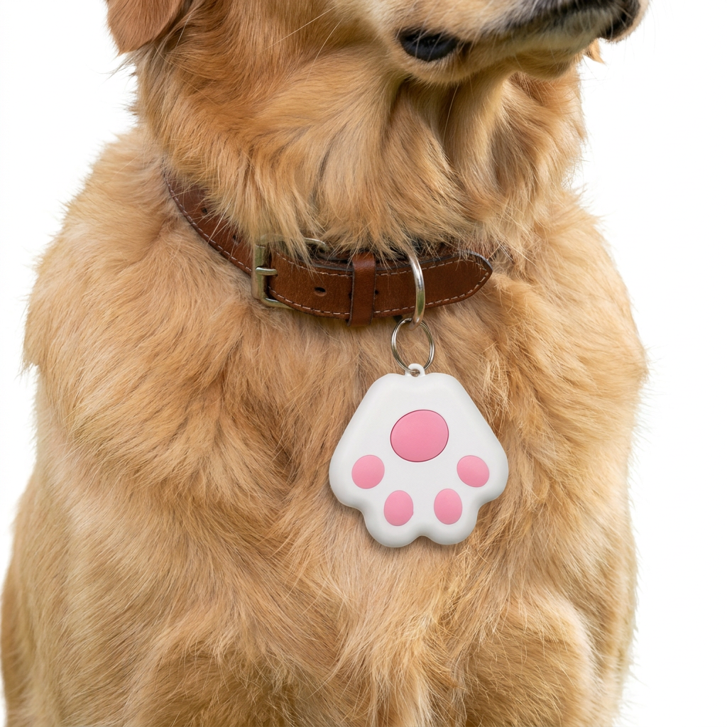Paw Shaped Bluetooth Tracker worn by dog