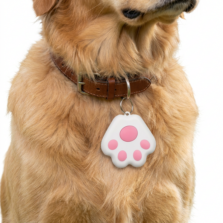 Paw Shaped Bluetooth Tracker worn by dog