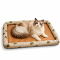 Woven Rattan Cooling Pet Bed with cat