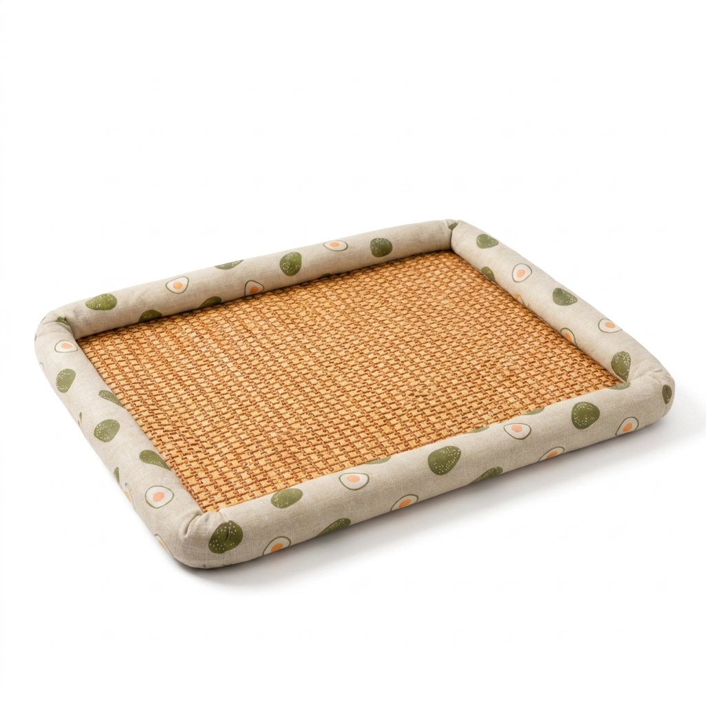 Woven Rattan Cooling Pet Bed angled view