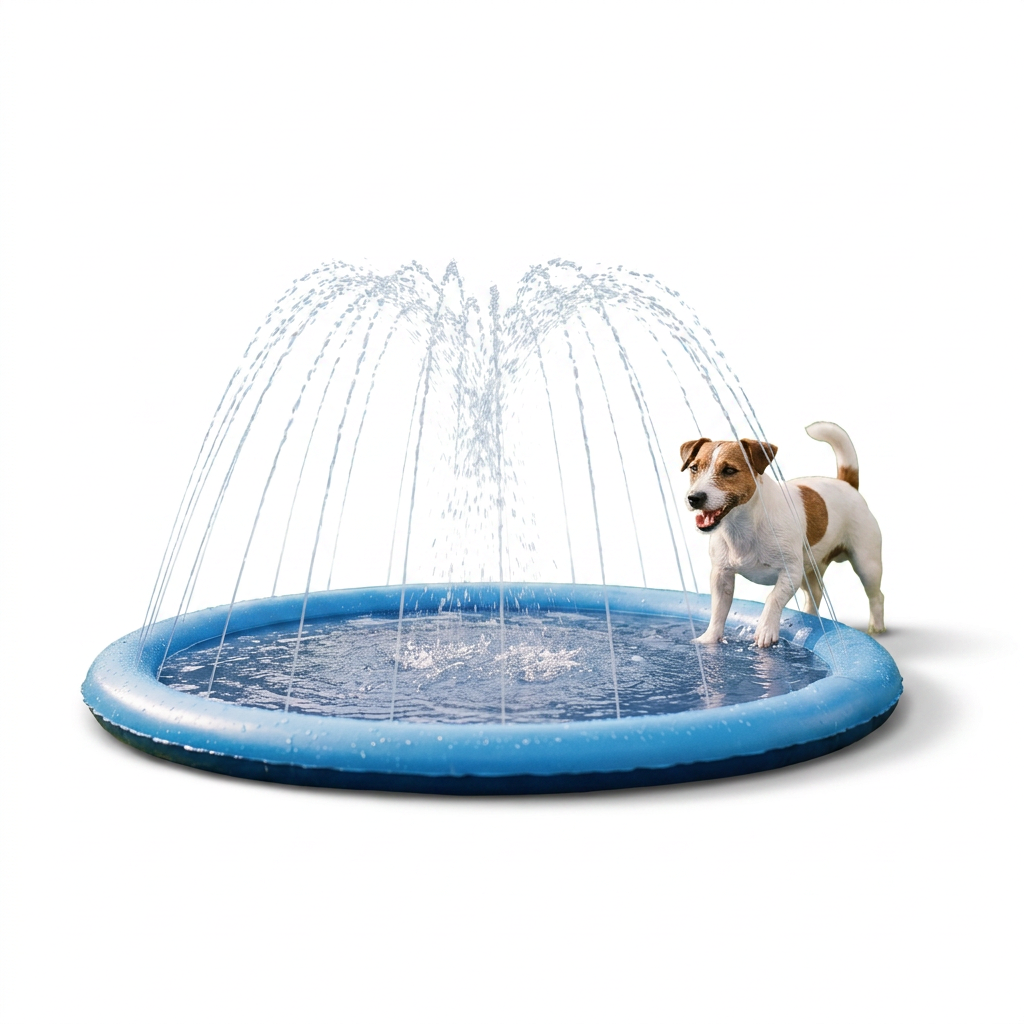 Outdoor Dog Splash Pad with dog playing