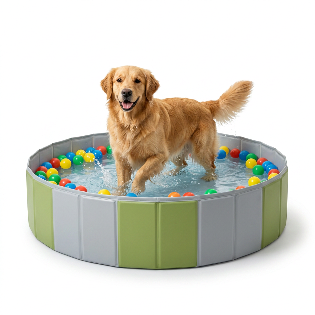 Foldable Dog Paddling Pool with dog playing