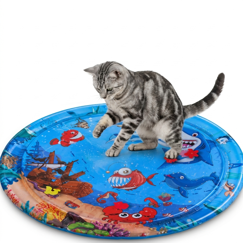 Inflatable Water Sensory Play Mat with cat