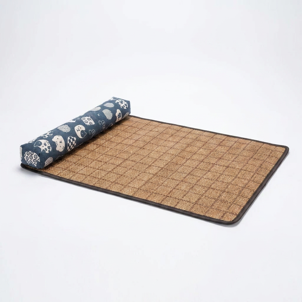 Woven Cooling Mat with Pillow angled view
