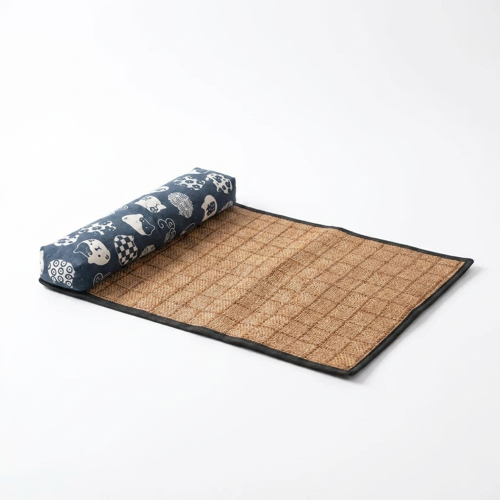 Woven Cooling Mat with Pillow angled view