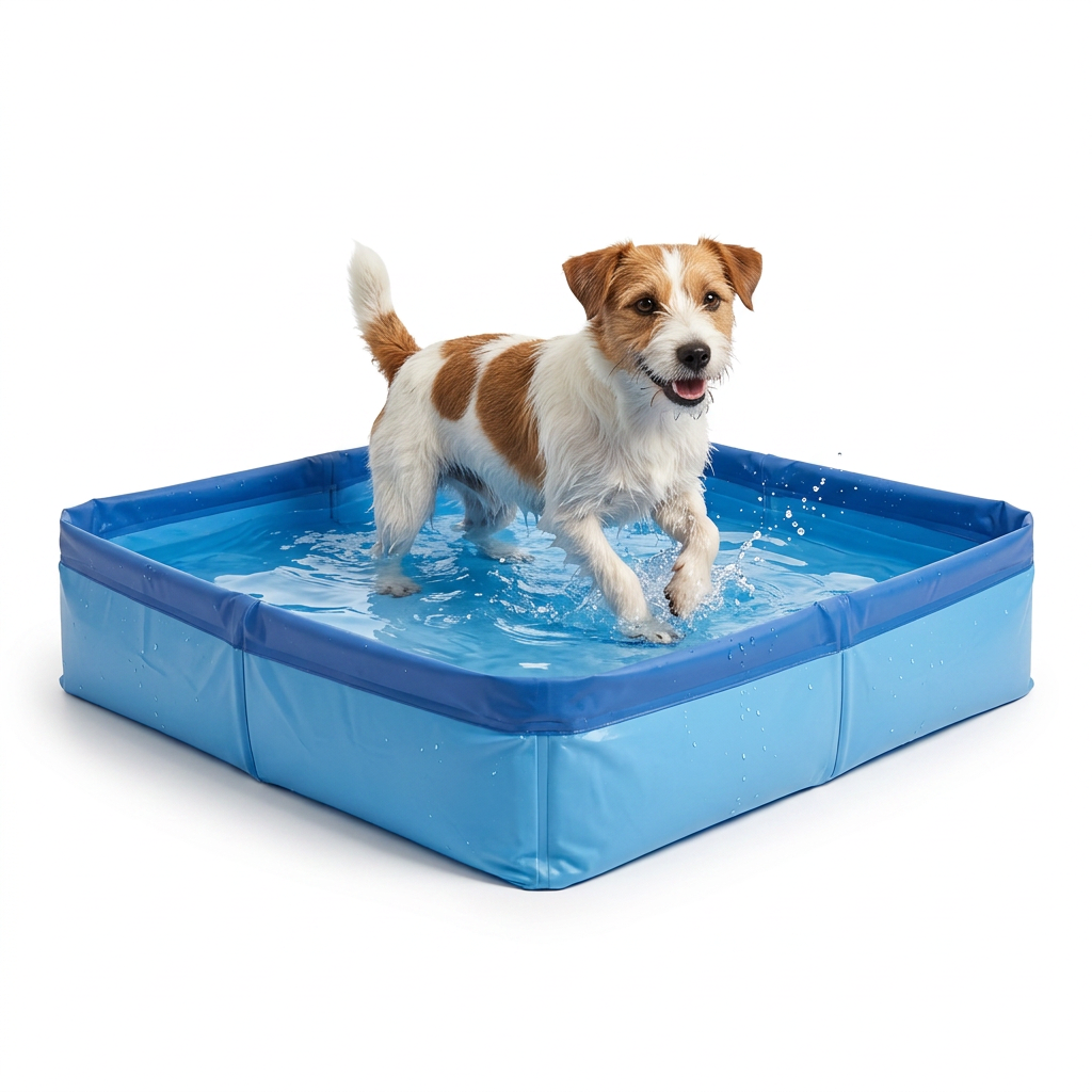 Square Folding Pet Paddling Pool with dog