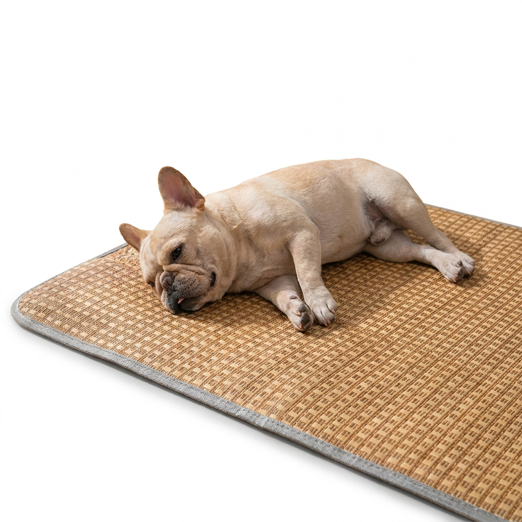 Natural Woven Cooling Mat with dog