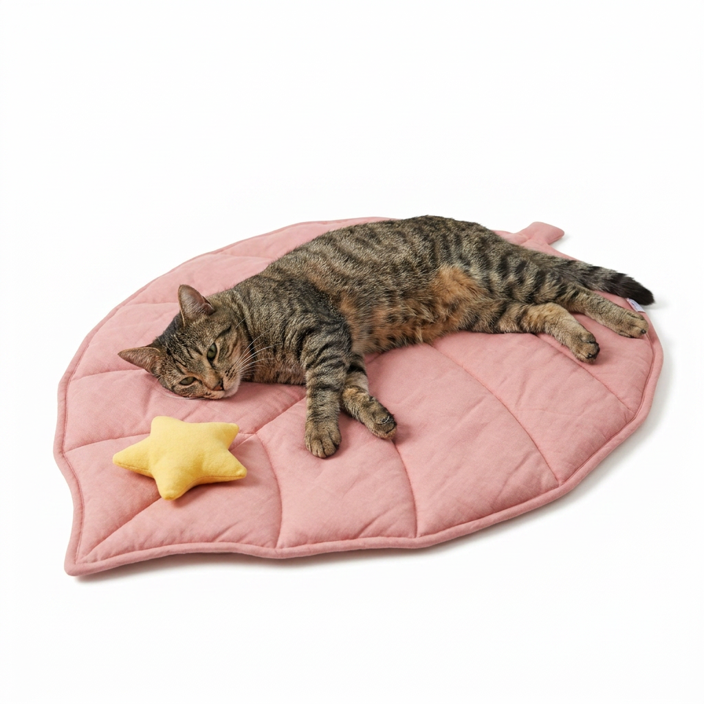 Leaf Shaped Breathable Pet Cooling Mat with cat