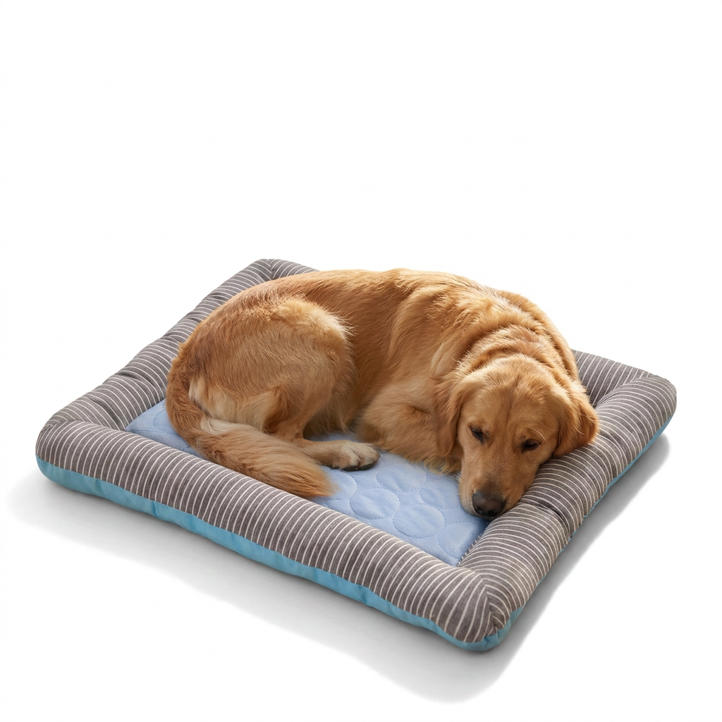 Summer Cooling Mat with Padded Border with dog