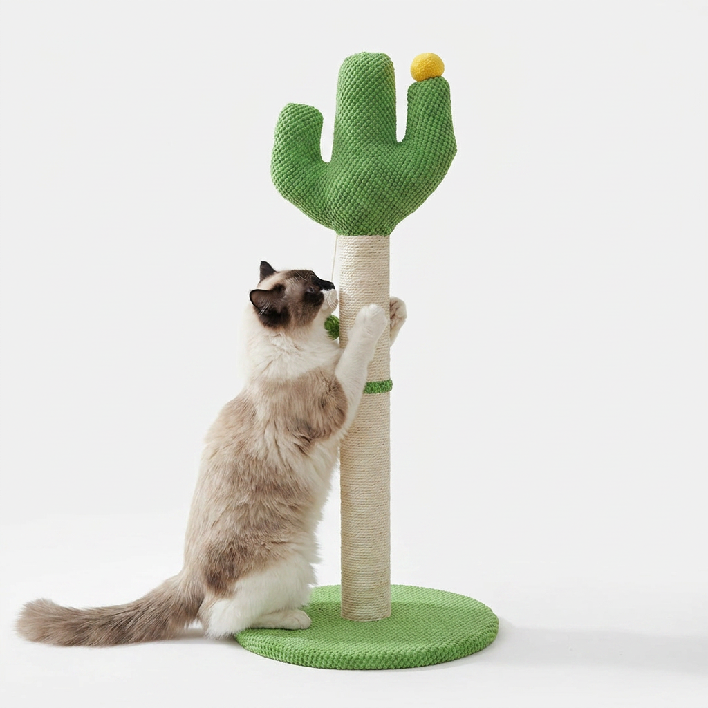 Cactus Shaped Cat Scratching Post with cat