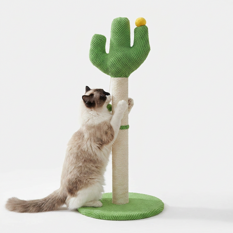 Cactus Shaped Cat Scratching Post with cat