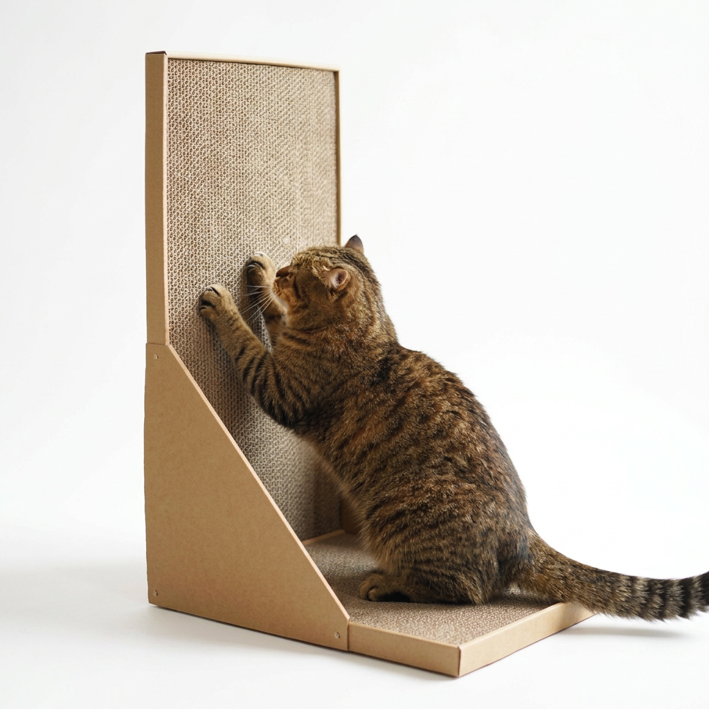 L Shaped Corner Cat Scratching Post with cat