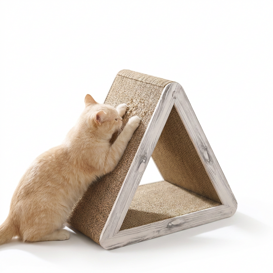 Triangular Folding Corrugated Cat Scratching Post with cat