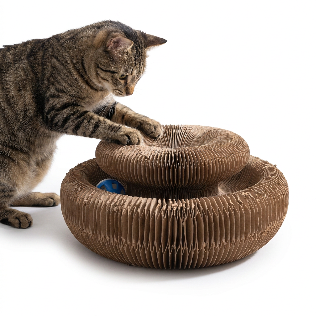Foldable Round Cat Scratcher Toy with cat