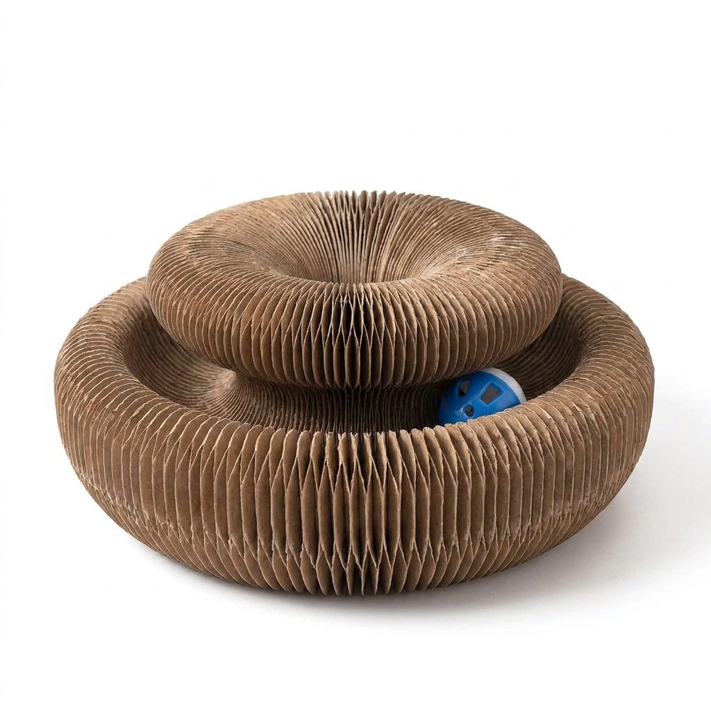 Foldable Round Cat Scratcher Toy angled view