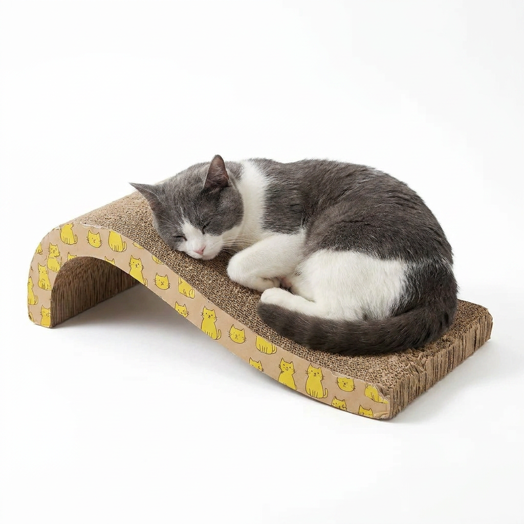 Wave Shaped Corrugated Cat Scratcher with cat