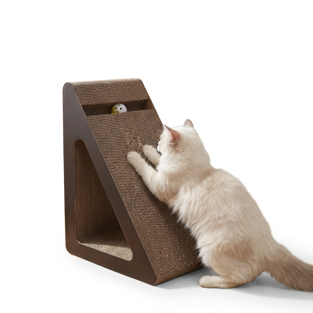 Triangular Upright Cat Scratching Board with cat