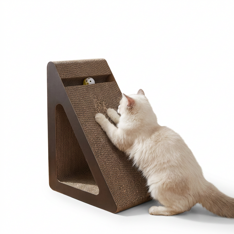 Triangular Upright Cat Scratching Board with cat