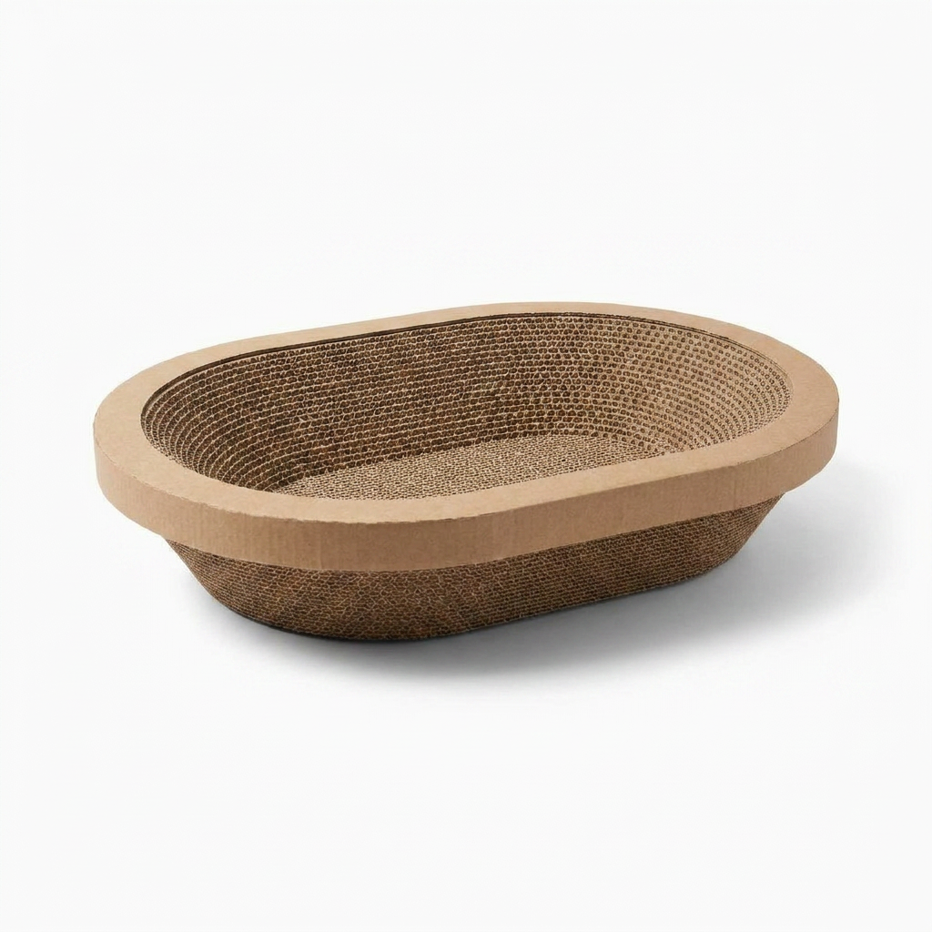 Oval Corrugated Cat Scratcher Bed angled view