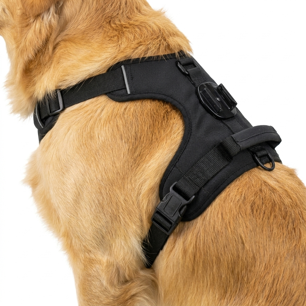 Adjustable Pet Camera Harness worn by dog