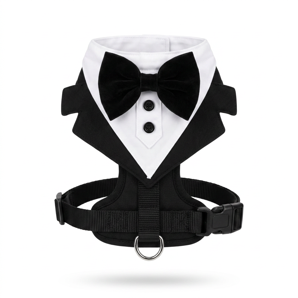 Tuxedo Bow Tie Dog Harness front view