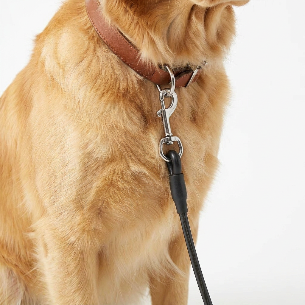 Anti Chew Wire Car Dog Tether worn by dog