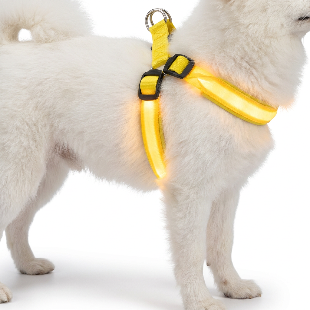 Rechargeable LED Dog Harness worn by dog