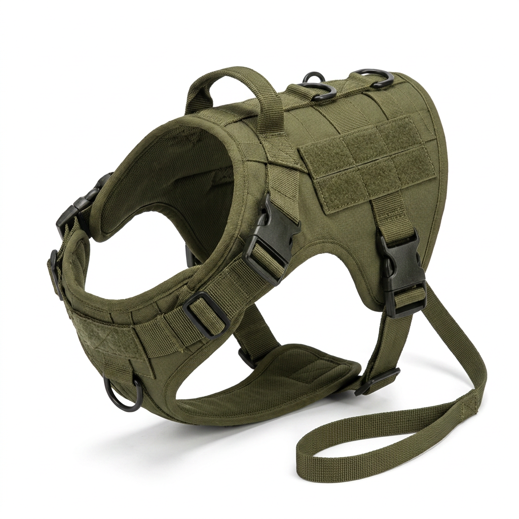 Military Style Tactical Dog Harness Set worn by dog