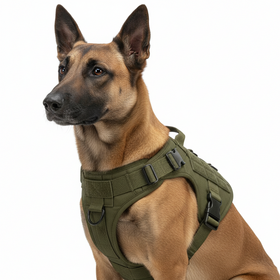 Military Style Tactical Dog Harness Set worn by dog