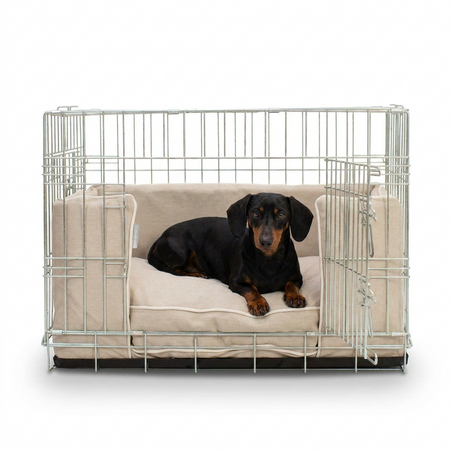Dog Crate Bumper in Savanna Oatmeal with dog
