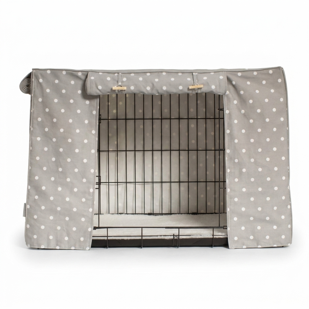 Dog Crate Cover in Grey Spot front view