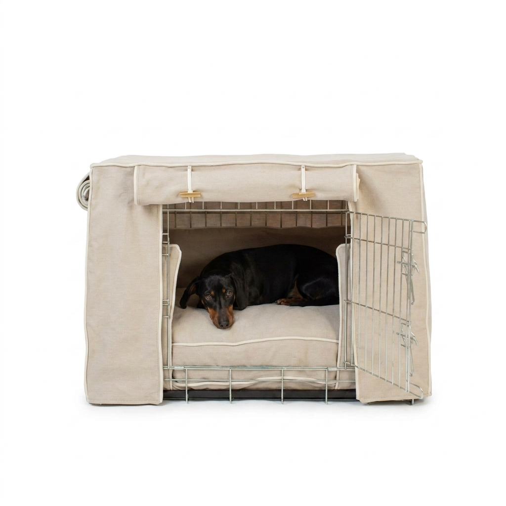 Dog Crate Set in Savanna Oatmeal with dog