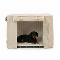 Dog Crate Cover In Savanna Oatmeal with dog