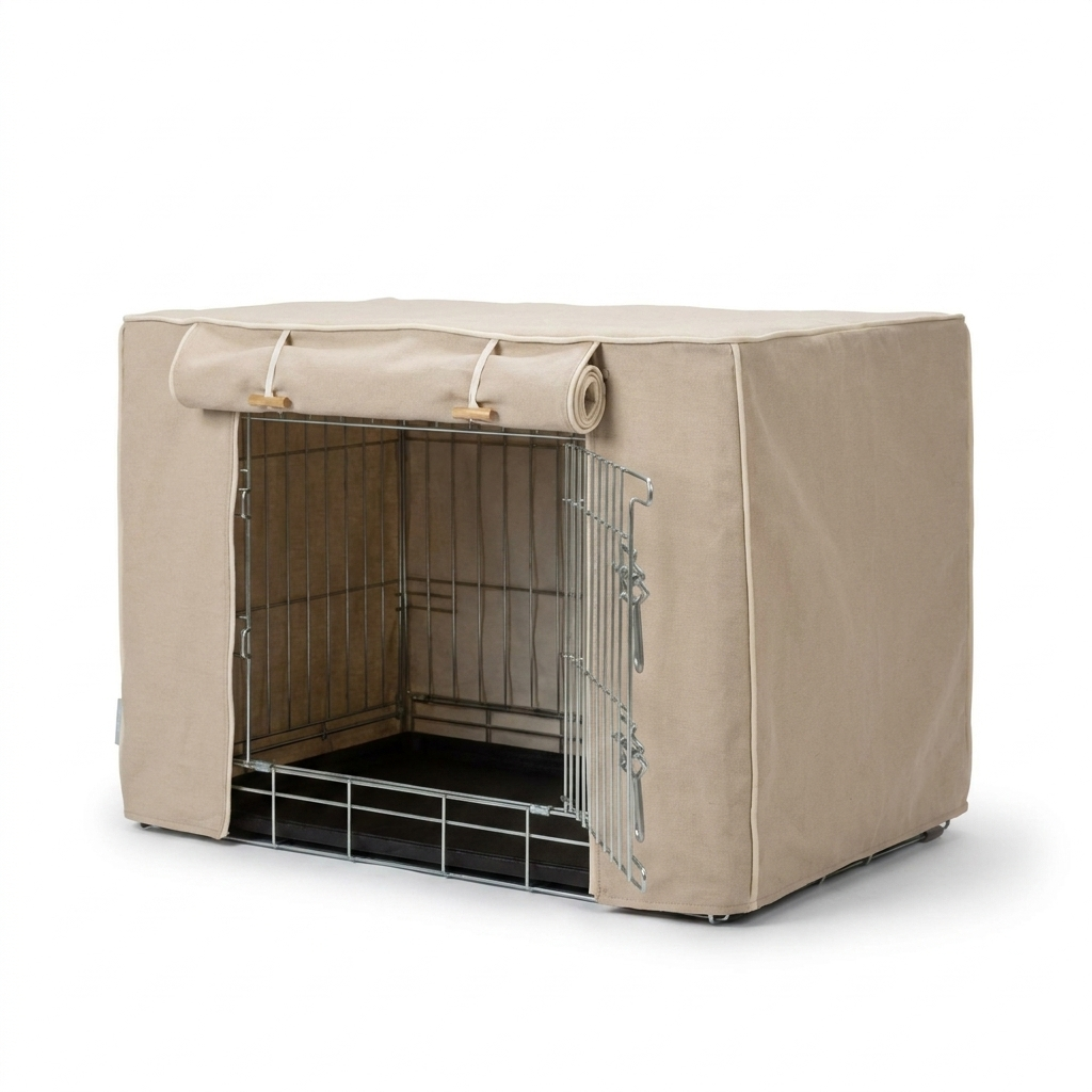 Dog Crate Cover In Savanna Oatmeal angled view