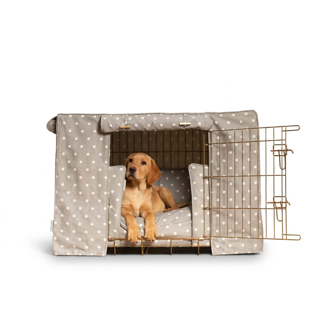 Dog Crate Set in Grey Spot with dog