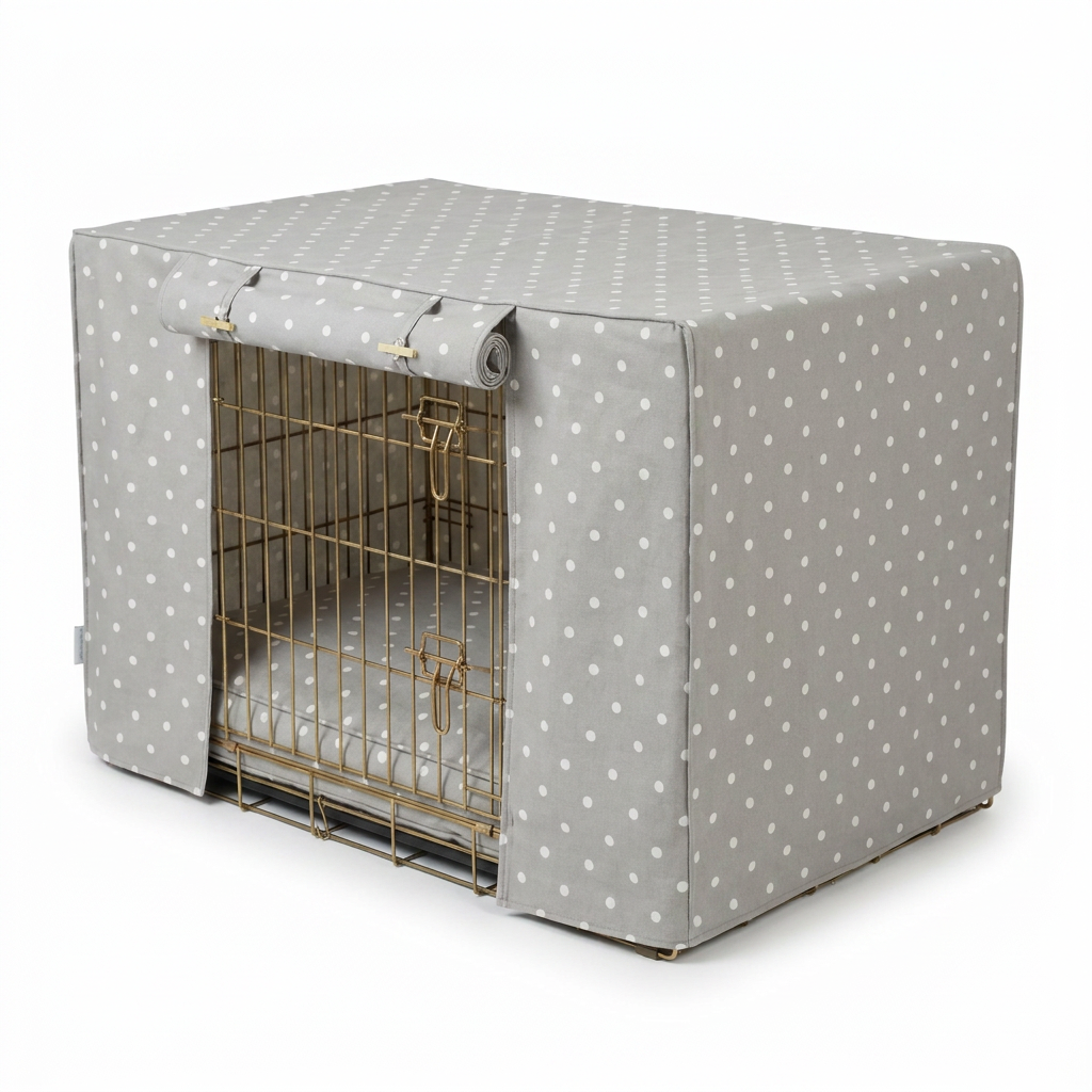 Dog Crate Set in Grey Spot angled view