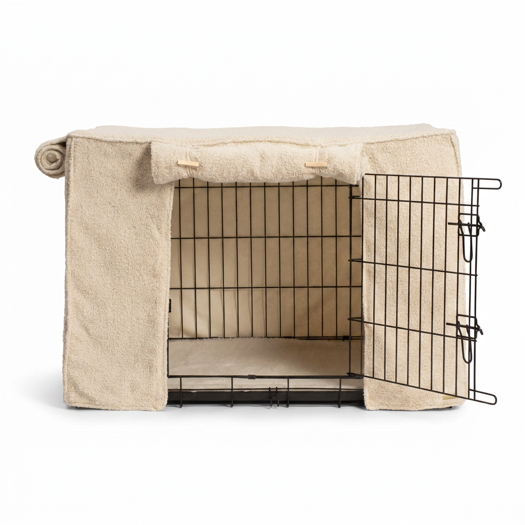 Dog Crate Cover in Ivory Bouclé front view